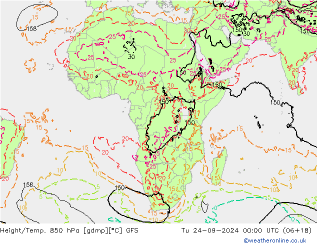 Hoogte/Temp. 850 hPa GFS di 24.09.2024 00 UTC