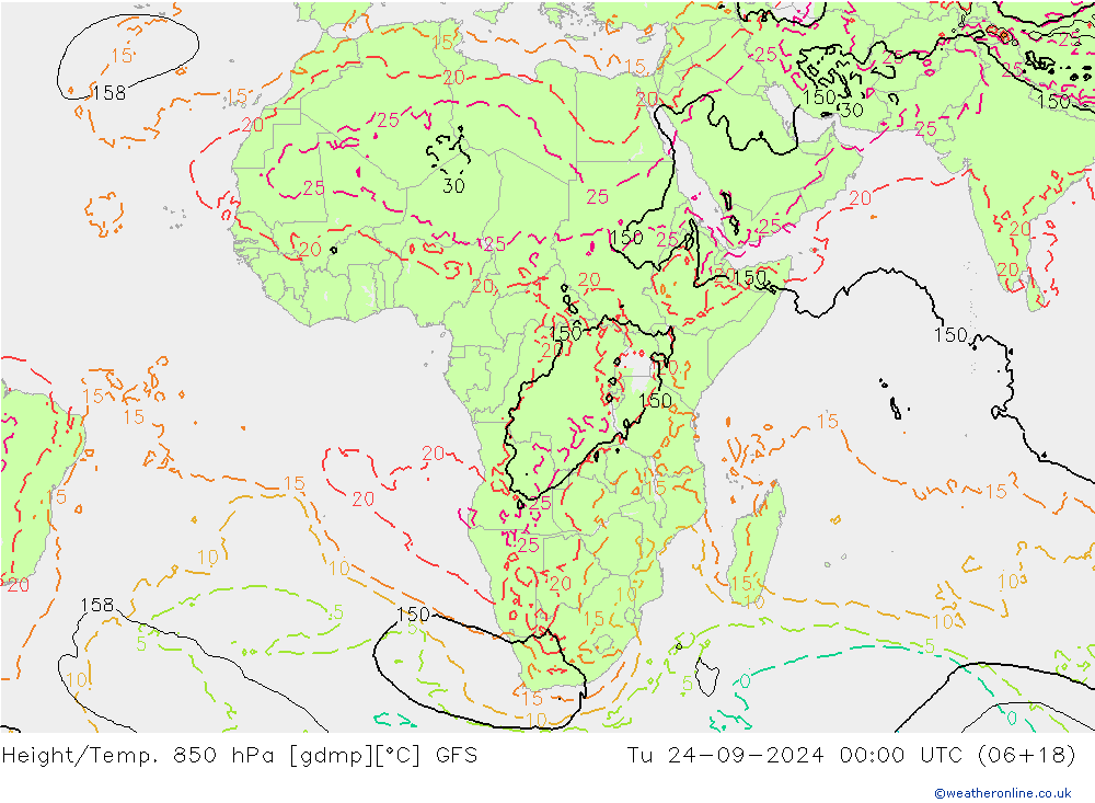 Height/Temp. 850 hPa GFS Tu 24.09.2024 00 UTC