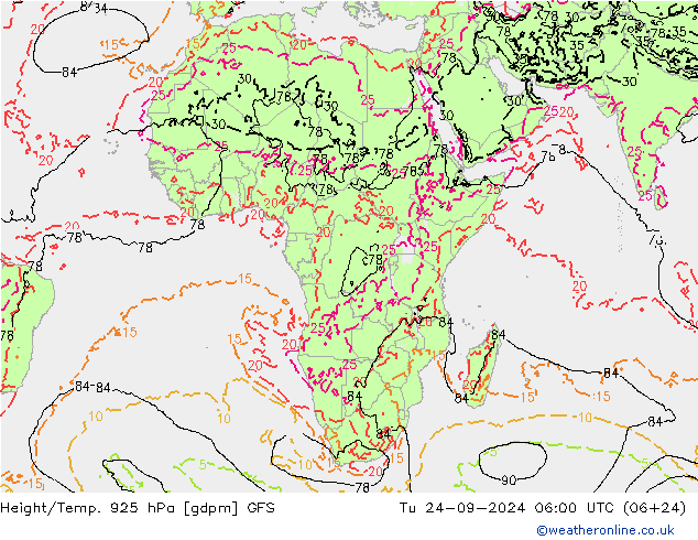 Height/Temp. 925 hPa GFS Tu 24.09.2024 06 UTC