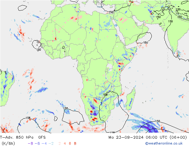 T-Adv. 850 hPa GFS lun 23.09.2024 06 UTC