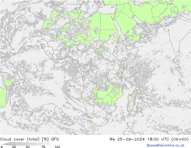 zachmurzenie (suma) GFS śro. 25.09.2024 18 UTC