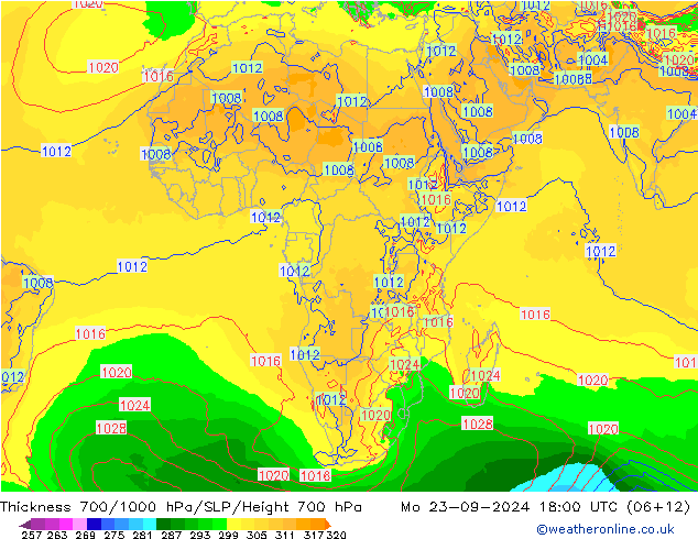 Dikte700-1000 hPa GFS ma 23.09.2024 18 UTC