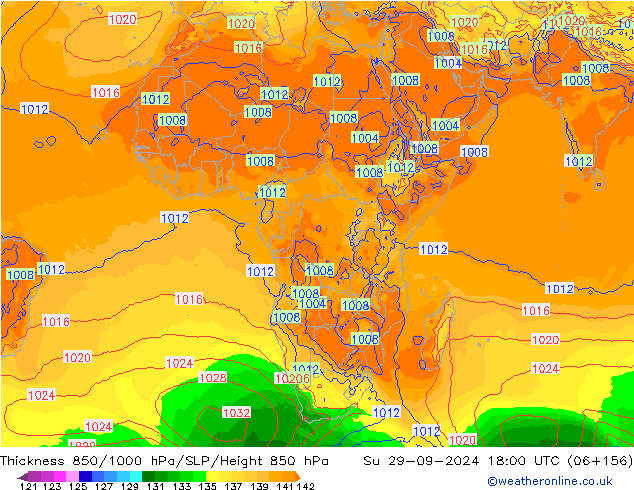 Thck 850-1000 hPa GFS nie. 29.09.2024 18 UTC