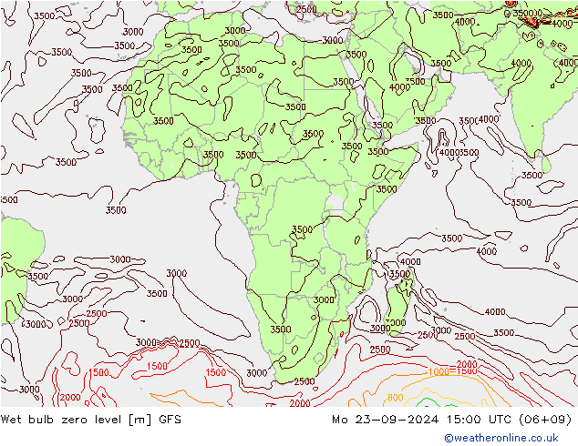 Wet bulb zero level GFS  23.09.2024 15 UTC