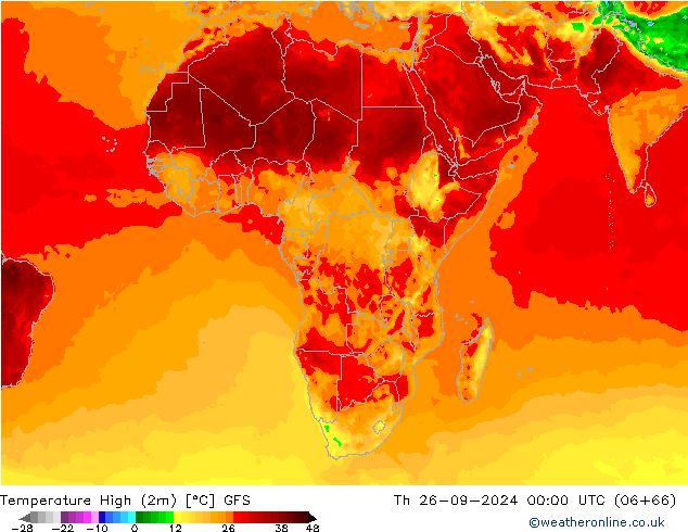 Temp. massima (2m) GFS gio 26.09.2024 00 UTC