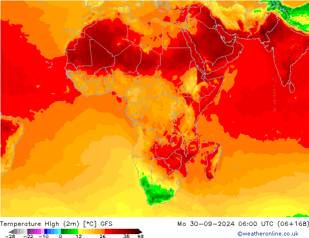 Temperatura máx. (2m) GFS lun 30.09.2024 06 UTC