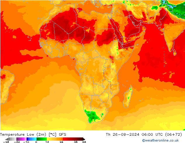 Temperature Low (2m) GFS Th 26.09.2024 06 UTC