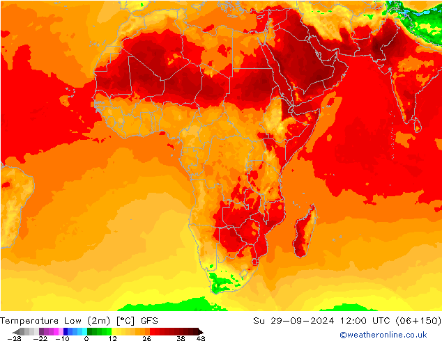 Temperature Low (2m) GFS Su 29.09.2024 12 UTC