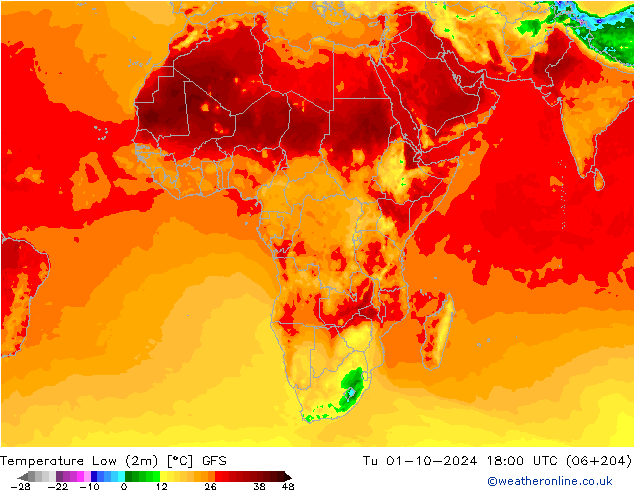 Темпер. мин. (2т) GFS вт 01.10.2024 18 UTC