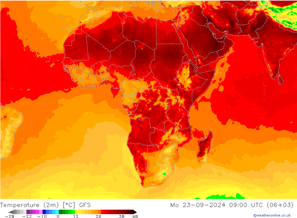 Temperature (2m) GFS Mo 23.09.2024 09 UTC