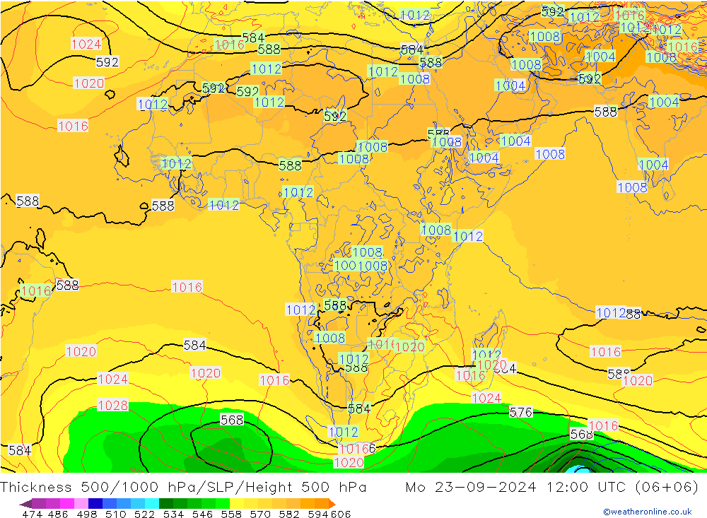 Thck 500-1000гПа GFS пн 23.09.2024 12 UTC