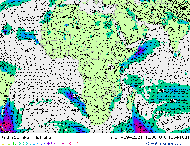 Rüzgar 950 hPa GFS Cu 27.09.2024 18 UTC