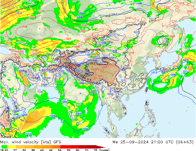 Maks. Rüzgar Hızı GFS Çar 25.09.2024 21 UTC