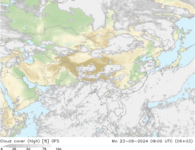 vysoký oblak GFS Po 23.09.2024 09 UTC