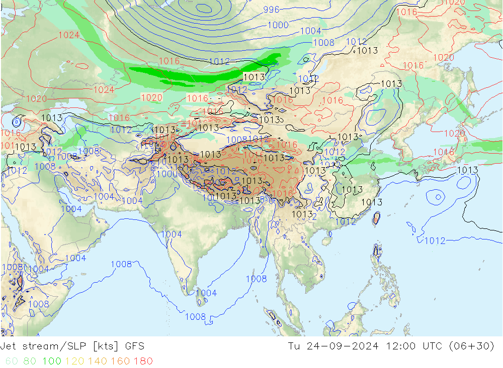 Jet stream/SLP GFS Tu 24.09.2024 12 UTC