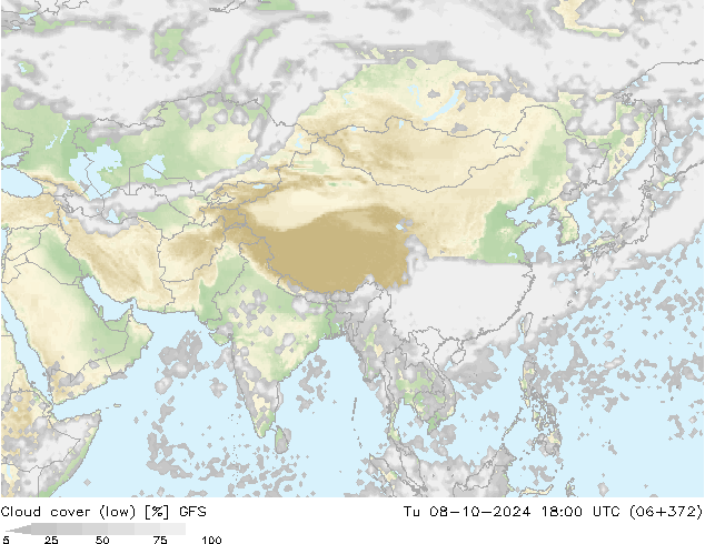 nuvens (baixo) GFS Ter 08.10.2024 18 UTC