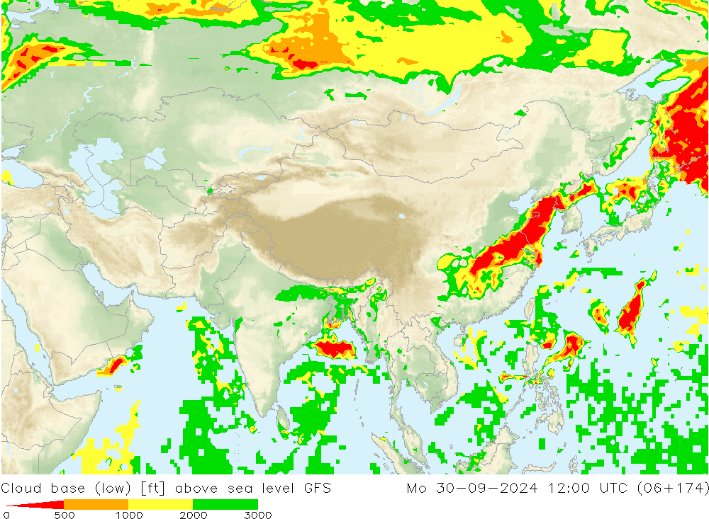 Cloud base (low) GFS Mo 30.09.2024 12 UTC