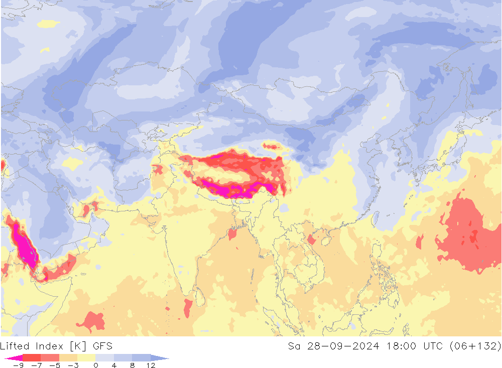 Lifted Index GFS Sa 28.09.2024 18 UTC