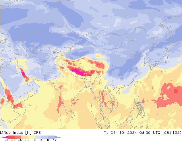 Lifted Index GFS Tu 01.10.2024 06 UTC