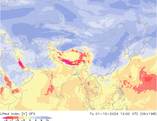 Lifted Index GFS di 01.10.2024 12 UTC