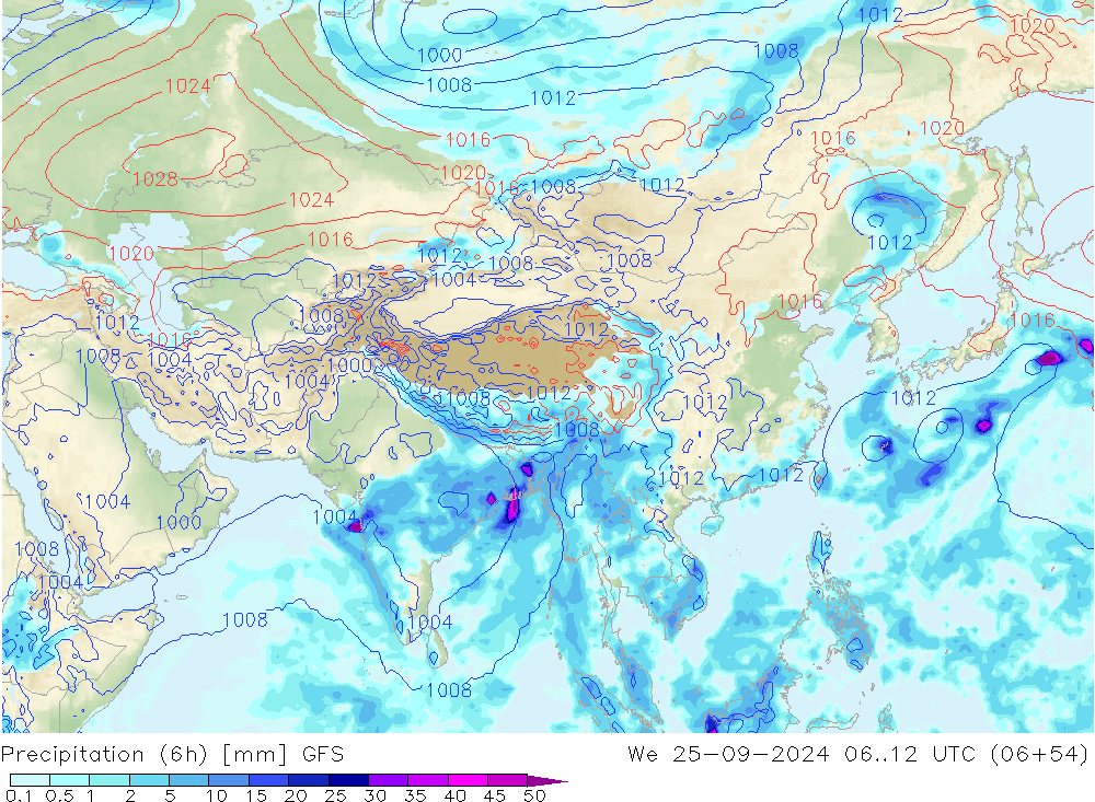 Precipitazione (6h) GFS mer 25.09.2024 12 UTC