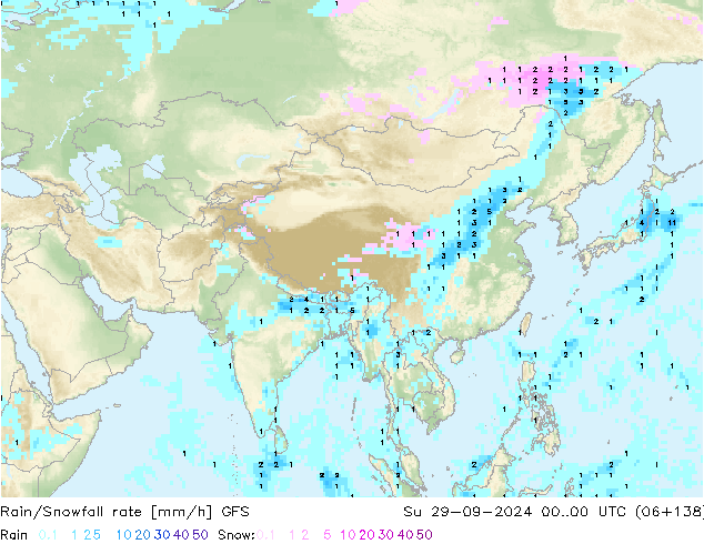 Rain/Snowfall rate GFS Su 29.09.2024 00 UTC