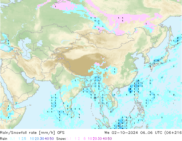 Rain/Snowfall rate GFS ср 02.10.2024 06 UTC