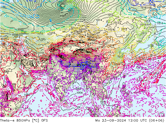 Theta-e 850hPa GFS Seg 23.09.2024 12 UTC