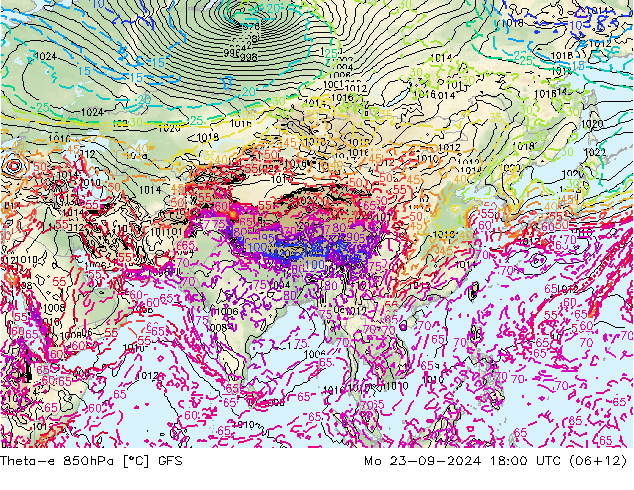 Theta-e 850hPa GFS Mo 23.09.2024 18 UTC