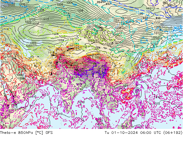 Theta-e 850hPa GFS mar 01.10.2024 06 UTC