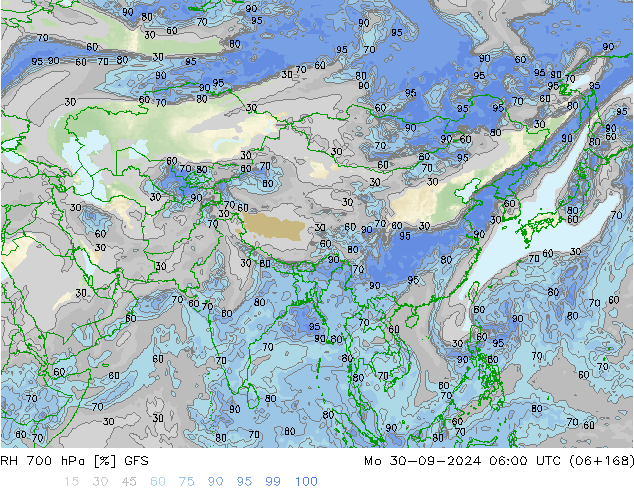 RH 700 hPa GFS Po 30.09.2024 06 UTC