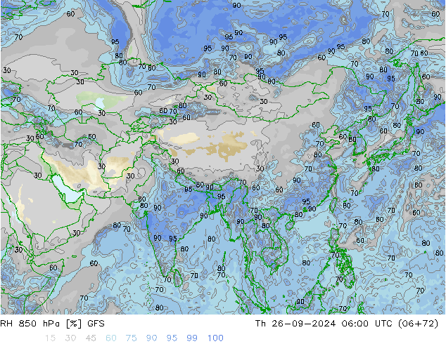 RH 850 hPa GFS Čt 26.09.2024 06 UTC