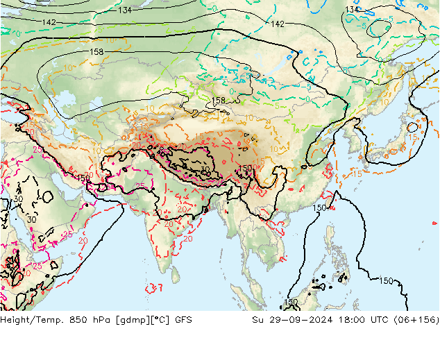 Height/Temp. 850 hPa GFS dom 29.09.2024 18 UTC