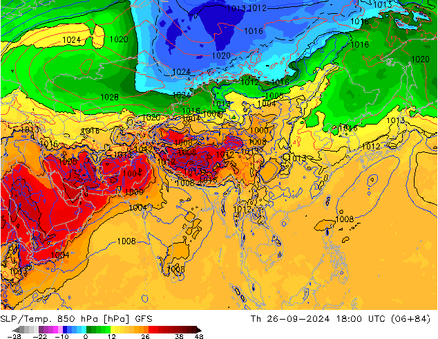 SLP/Temp. 850 hPa GFS Čt 26.09.2024 18 UTC