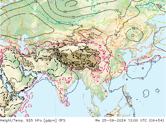 Height/Temp. 925 hPa GFS We 25.09.2024 12 UTC