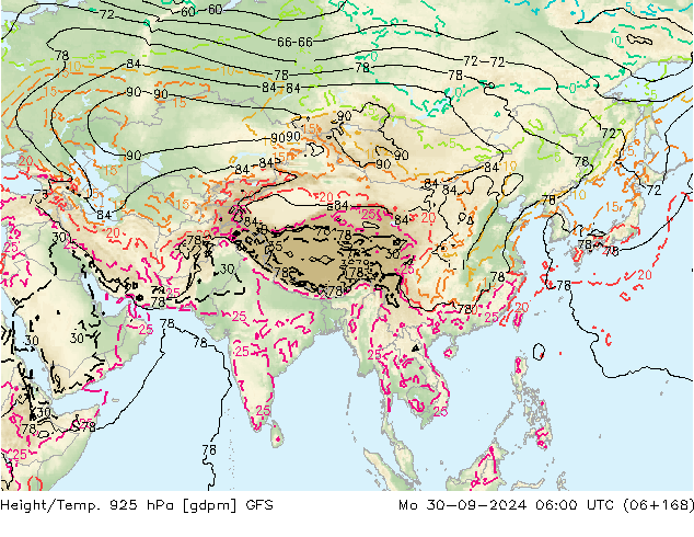 Height/Temp. 925 hPa GFS Mo 30.09.2024 06 UTC