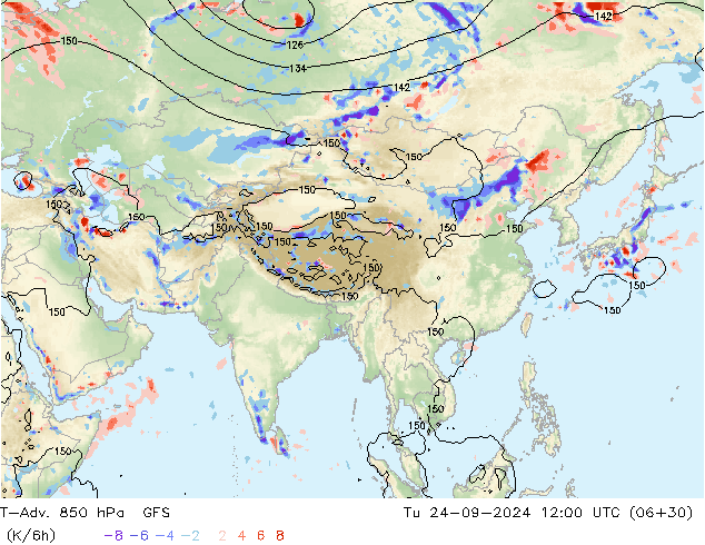 T-Adv. 850 hPa GFS Di 24.09.2024 12 UTC