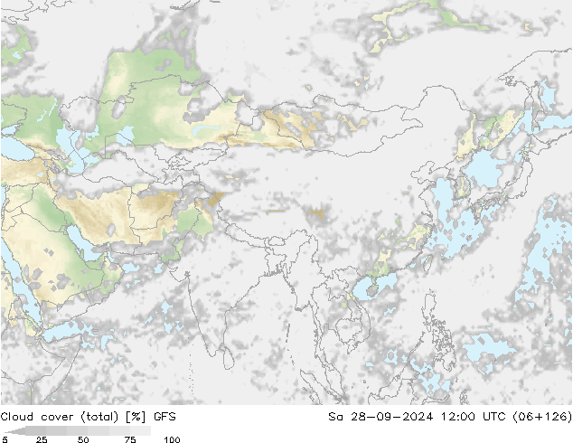 Cloud cover (total) GFS Sa 28.09.2024 12 UTC