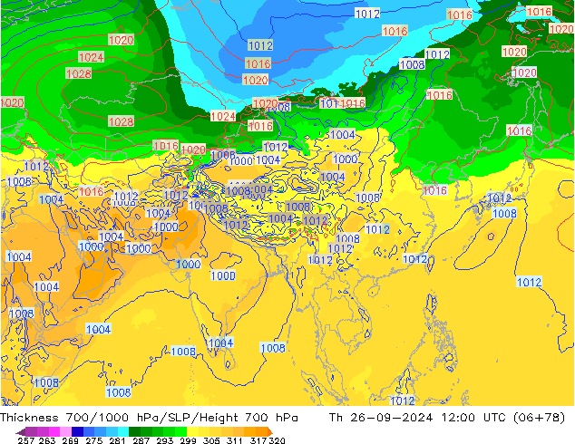 Thck 700-1000 hPa GFS gio 26.09.2024 12 UTC