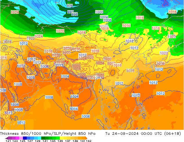 850-1000 hPa Kalınlığı GFS Sa 24.09.2024 00 UTC