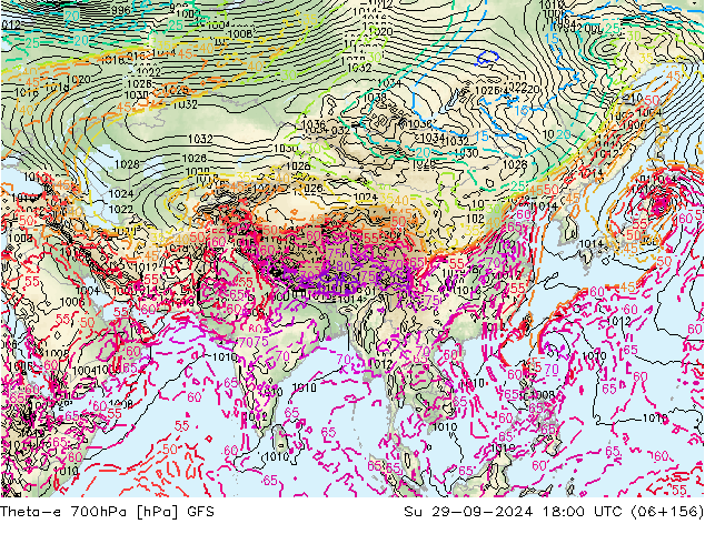 Theta-e 700hPa GFS Su 29.09.2024 18 UTC