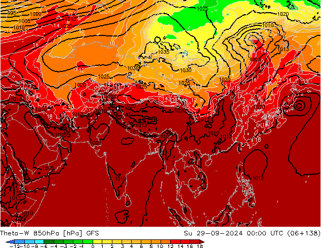 Theta-W 850hPa GFS Su 29.09.2024 00 UTC