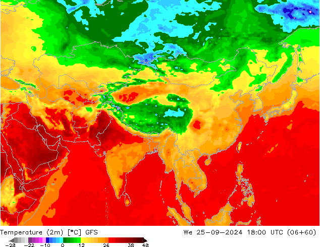 mapa temperatury (2m) GFS śro. 25.09.2024 18 UTC