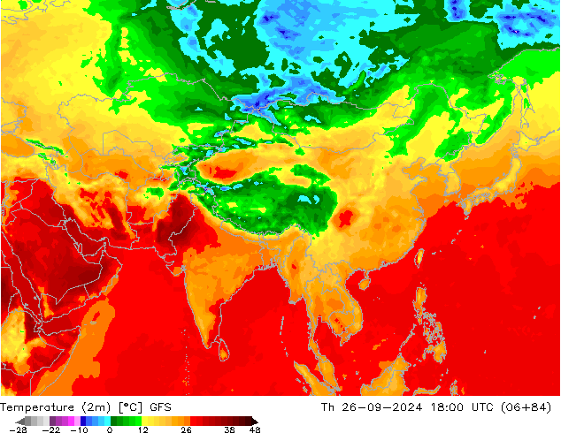 Temperatura (2m) GFS jue 26.09.2024 18 UTC