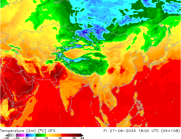 Temperaturkarte (2m) GFS Fr 27.09.2024 18 UTC