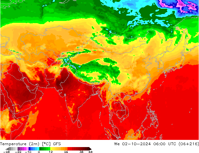 Temperatura (2m) GFS Qua 02.10.2024 06 UTC