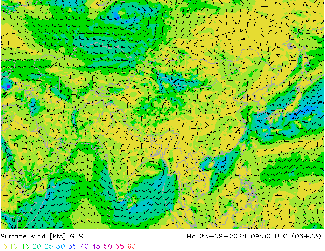 Surface wind GFS Po 23.09.2024 09 UTC