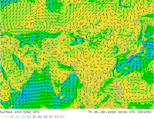 Vent 10 m GFS jeu 26.09.2024 00 UTC