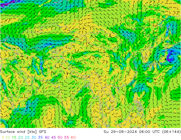 Vento 10 m GFS Dom 29.09.2024 06 UTC