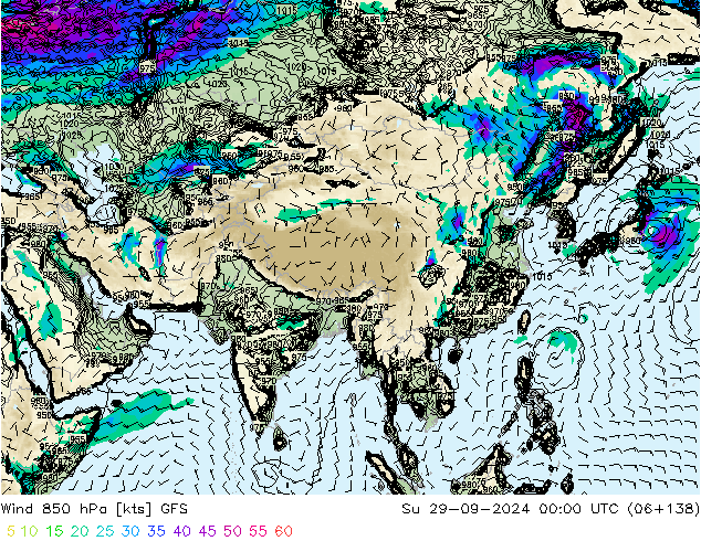 Wind 850 hPa GFS Su 29.09.2024 00 UTC